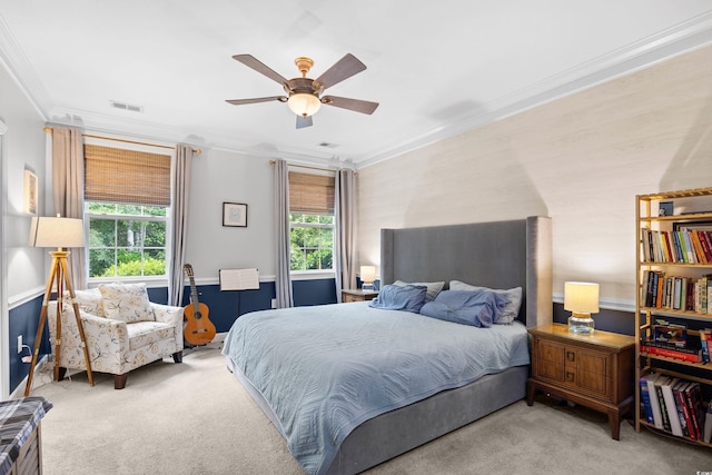 1444 Thames Ct, Myrtle Beach, SC 29577 - bedroom featuring ornamental molding, carpet floors, and a ceiling fan