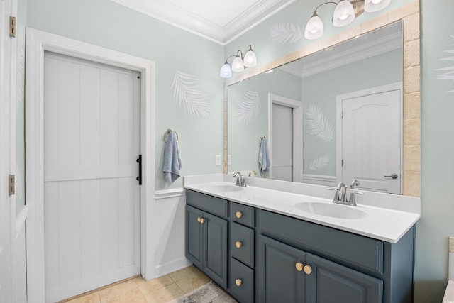 1444 Thames Ct, Myrtle Beach, SC 29577 - bathroom featuring ornamental molding and double vanity