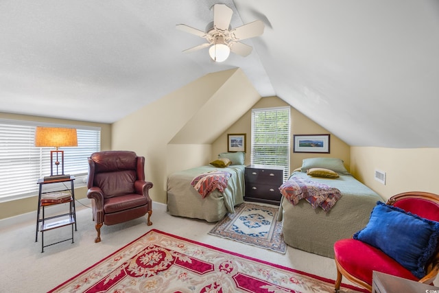 4803 Bucks Bluff Dr, North Myrtle Beach, SC 29582 - bedroom with a ceiling fan, vaulted ceiling, and carpet