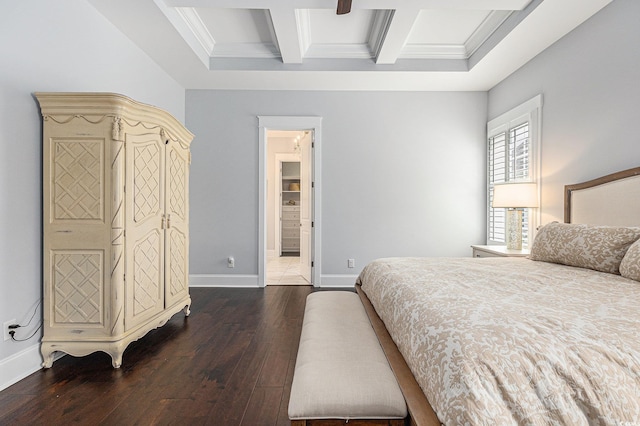 5032 Middleton View Dr, Myrtle Beach, SC 29579 - bedroom with coffered ceiling, hardwood / wood-style flooring, beam ceiling, baseboards, and crown molding