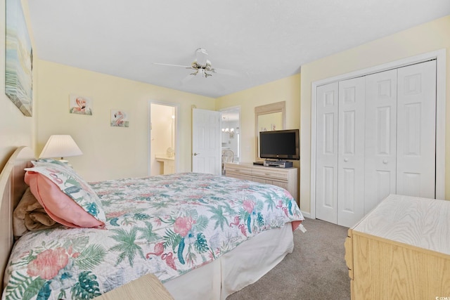 633 Waterway Village Blvd Unit 11D, Myrtle Beach, SC 29579 - carpeted bedroom with a closet, ceiling fan, and ensuite bathroom