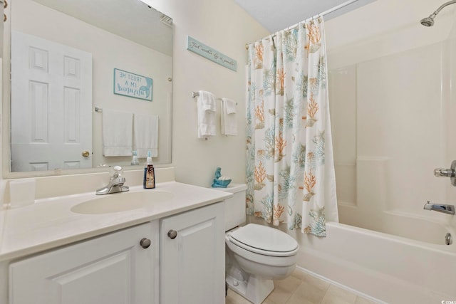 633 Waterway Village Blvd Unit 11D, Myrtle Beach, SC 29579 - bathroom with toilet, shower / tub combo with curtain, tile patterned floors, and vanity