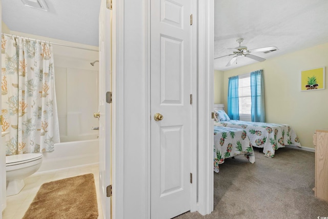 633 Waterway Village Blvd Unit 11D, Myrtle Beach, SC 29579 - bathroom featuring ensuite bath, toilet, shower / tub combo, and a ceiling fan