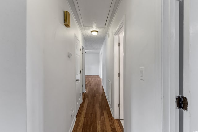 2519 Reta St, Conway, SC 29526 - hallway featuring attic access, dark wood finished floors, and baseboards