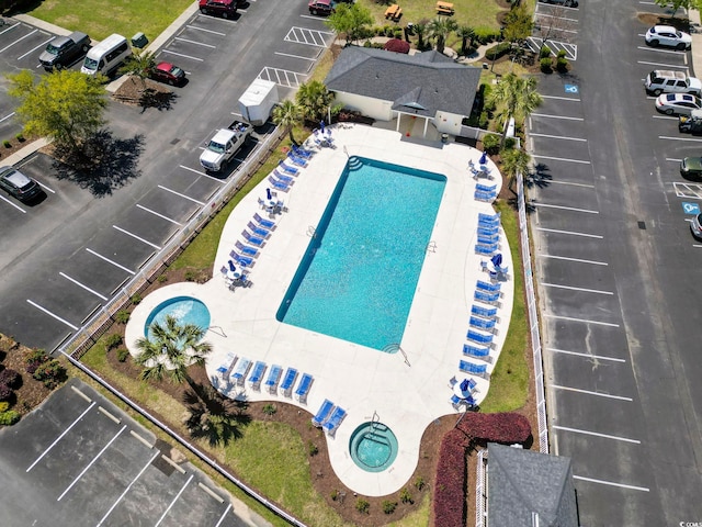 aerial view of a pool area