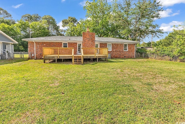 3001 Wiley Dr, North Myrtle Beach, SC 29582 - back of house featuring brick siding, a deck, and a chimney