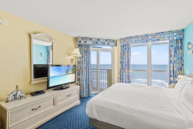 bedroom featuring access to outside and a textured ceiling