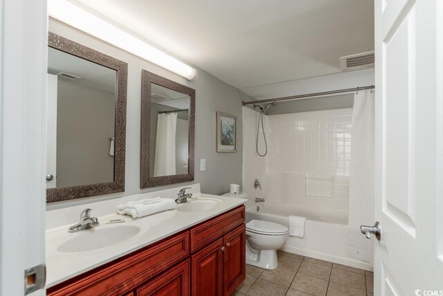 1903 S Ocean Blvd S Unit 808, North Myrtle Beach, SC 29582 - bathroom featuring tile patterned floors, double vanity, shower / tub combo, and toilet