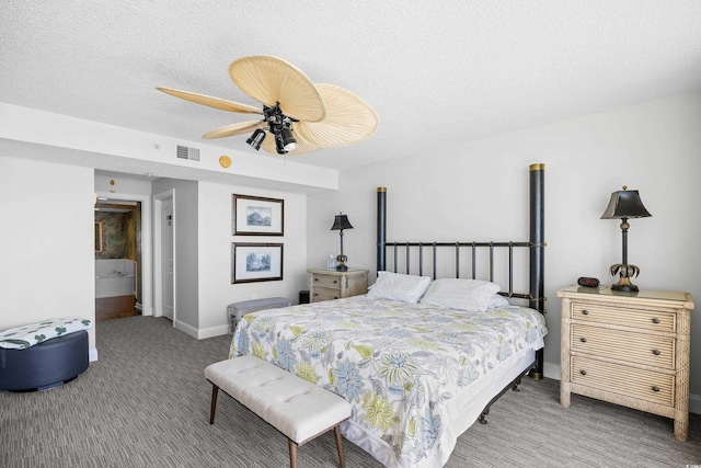 3805 S Ocean Blvd # 503, North Myrtle Beach, SC 29582 - bedroom with carpet, baseboards, ceiling fan, and a textured ceiling