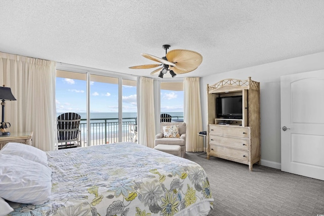 3805 S Ocean Blvd # 503, North Myrtle Beach, SC 29582 - bedroom with access to exterior, carpet floors, and a textured ceiling