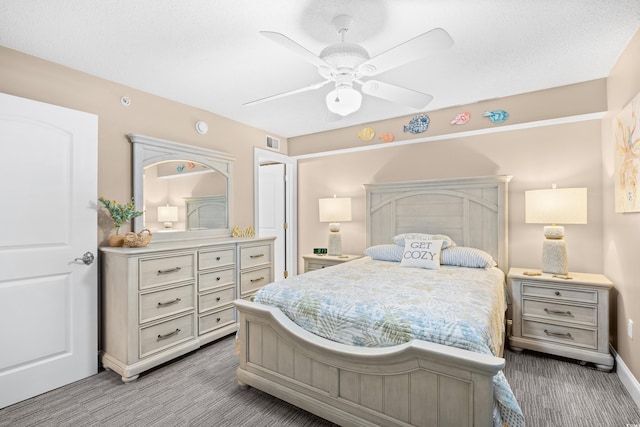 3805 S Ocean Blvd # 503, North Myrtle Beach, SC 29582 - bedroom with light carpet, a ceiling fan, and baseboards