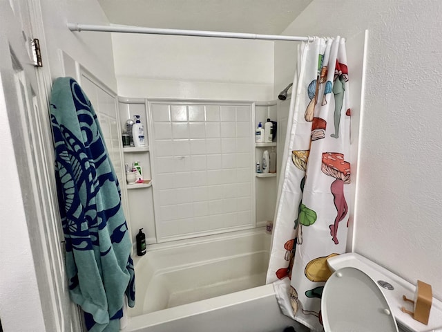 755 Burcale Rd Unit G4, Myrtle Beach, SC 29579 - bathroom featuring shower / bathtub combination with curtain and a textured wall