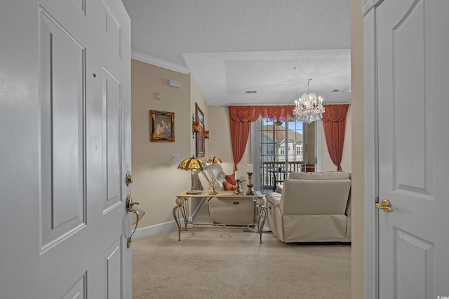 2241 Waterview Dr Unit 537, North Myrtle Beach, SC 29582 - carpeted foyer entrance with a chandelier, baseboards, ornamental molding, and a textured ceiling