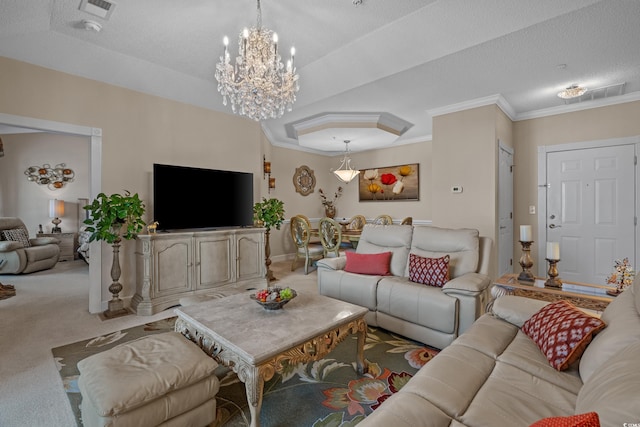 2241 Waterview Dr Unit 537, North Myrtle Beach, SC 29582 - carpeted living room featuring ornamental molding and a chandelier