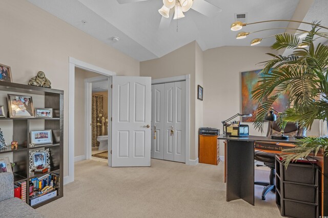 2241 Waterview Dr Unit 537, North Myrtle Beach, SC 29582 - office space featuring light carpet, ceiling fan, baseboards, and lofted ceiling