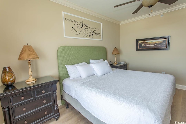 100 N Beach Blvd Unit 1902, North Myrtle Beach, SC 29582 - bedroom featuring ornamental molding, light wood-style floors, baseboards, and a ceiling fan