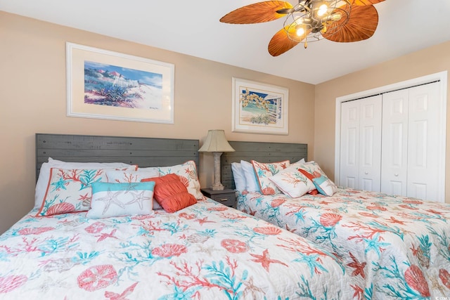 bedroom with a closet and ceiling fan