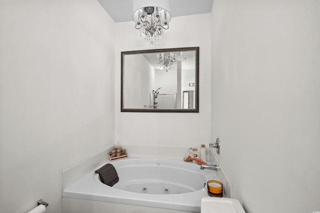 160 Cart Crossing Dr Unit 104, Conway, SC 29526 - full bathroom with a tub with jets and a chandelier