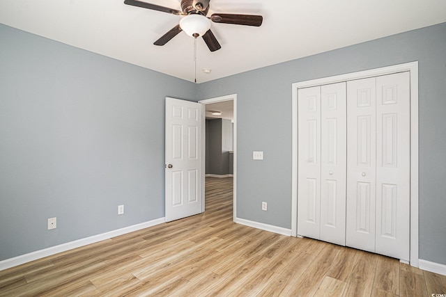 1196 Harvester Cir Unit 1196, Myrtle Beach, SC 29579 - unfurnished bedroom featuring light wood-type flooring, baseboards, a closet, and ceiling fan