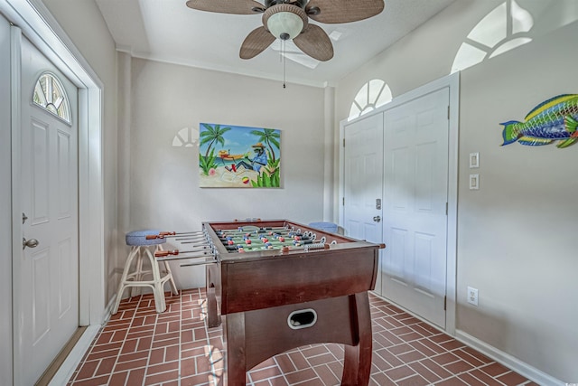500 23rd Ave S, North Myrtle Beach, SC 29582 - playroom featuring brick patterned flooring, baseboards, and a ceiling fan