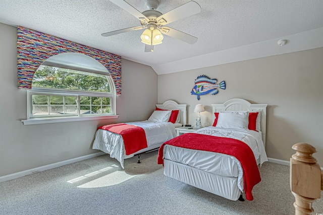 500 23rd Ave S, North Myrtle Beach, SC 29582 - bedroom featuring carpet floors, a textured ceiling, baseboards, lofted ceiling, and a ceiling fan