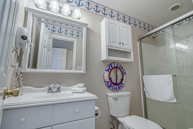 500 23rd Ave S, North Myrtle Beach, SC 29582 - full bath featuring a textured ceiling, vanity, toilet, and a stall shower