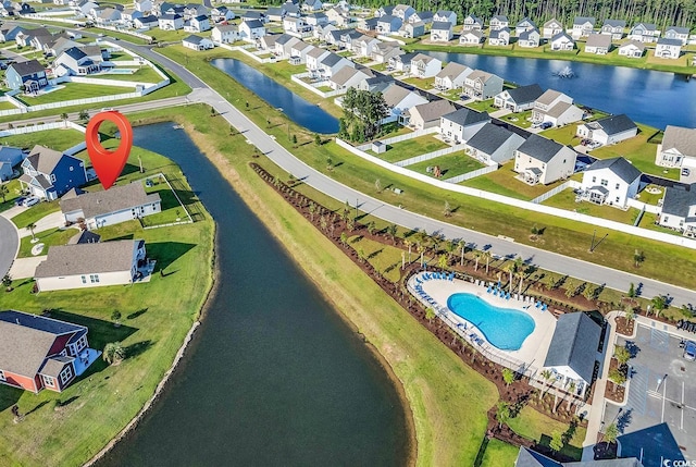 1124 Valetto Loop, Myrtle Beach, SC 29579 - aerial overview of property's location featuring nearby suburban area, a nearby body of water, and a pool area