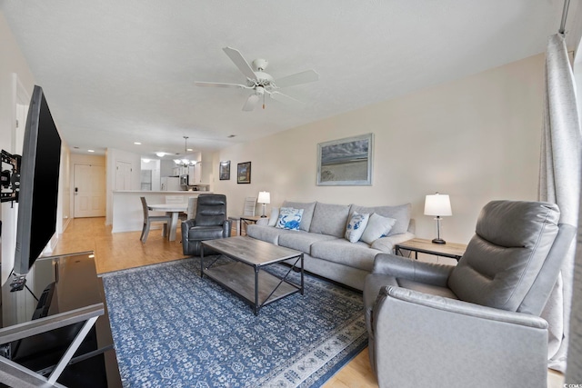 69 Pinehurst Ln Unit 3-F, Pawleys Island, SC 29585 - living area featuring ceiling fan, light wood-type flooring, a chandelier, and recessed lighting