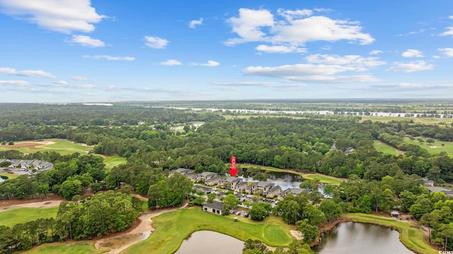 69 Pinehurst Ln Unit 3-F, Pawleys Island, SC 29585 - aerial perspective of suburban area featuring a large body of water, a heavily wooded area, and a golf club