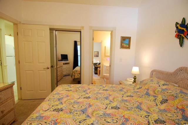 400 Lands End Blvd Unit 5304, Myrtle Beach, SC 29572 - bedroom with carpet, a closet, and freestanding refrigerator