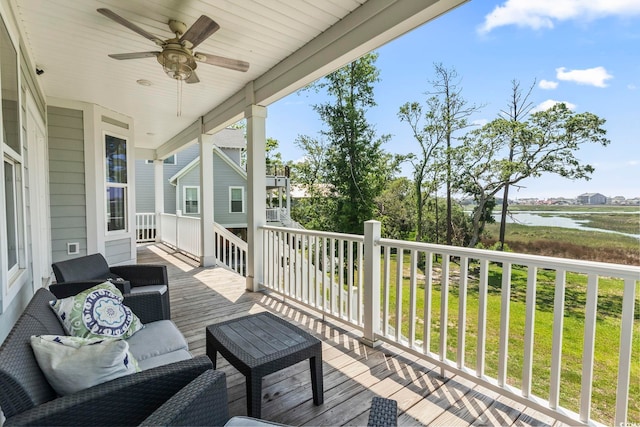 400 Elizabeth Dr, Murrells Inlet, SC 29576 - deck with ceiling fan, a water view, and outdoor lounge area