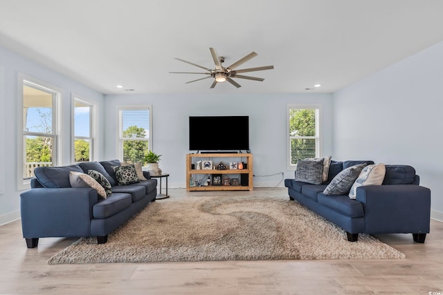 400 Elizabeth Dr, Murrells Inlet, SC 29576 - living area featuring ceiling fan, wood finished floors, recessed lighting, and baseboards