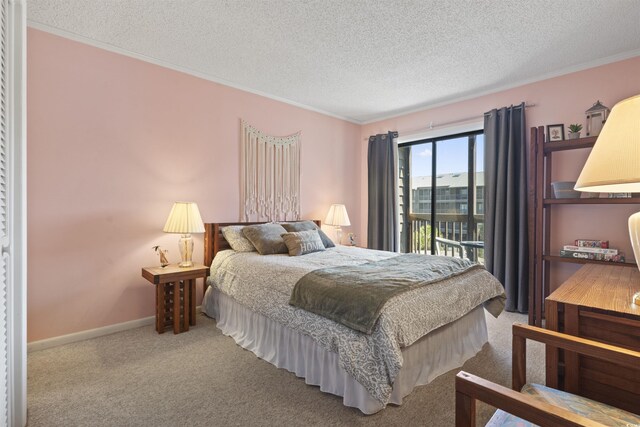 206 2nd Ave N Unit 271, North Myrtle Beach, SC 29582 - bedroom with a textured ceiling, ornamental molding, carpet, access to outside, and baseboards