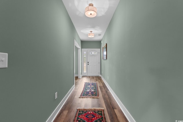 2505 Suzanne Dr, Conway, SC 29526 - doorway to outside featuring dark wood-style flooring and baseboards