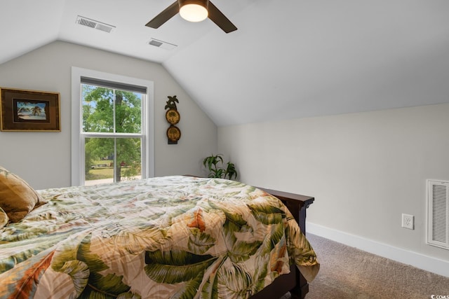 2505 Suzanne Dr, Conway, SC 29526 - bedroom with carpet floors, vaulted ceiling, ceiling fan, and baseboards