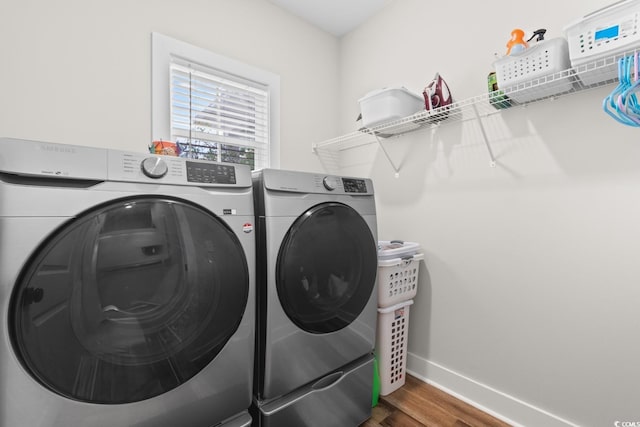2505 Suzanne Dr, Conway, SC 29526 - washroom with washer and dryer, wood finished floors, and baseboards