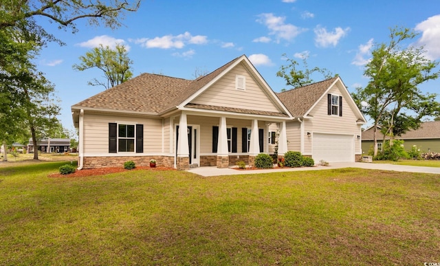 2505 Suzanne Dr, Conway, SC 29526 - craftsman house with a porch, concrete driveway, a garage, a shingled roof, and a front yard