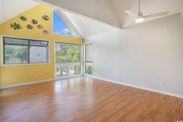 351 Lake Arrowhead Rd Unit 24-396, Myrtle Beach, SC 29572 - empty room with light wood-type flooring, high vaulted ceiling, and ceiling fan