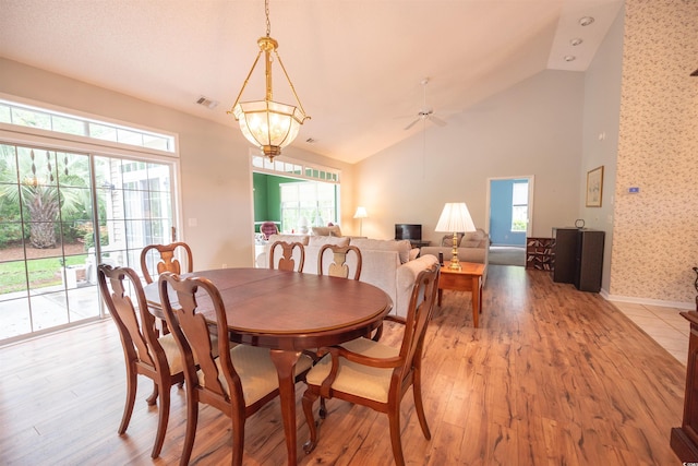 170 Glenwood Dr, Conway, SC 29526 - dining room featuring light wood-style floors, ceiling fan, and lofted ceiling