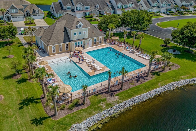 6244 Catalina Dr Unit 511, North Myrtle Beach, SC 29582 - aerial view of residential area with a pool area and a large body of water
