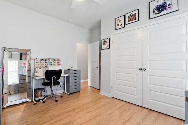 122 New Paradise Way, Myrtle Beach, SC 29588 - office with light wood-style floors, a ceiling fan, and baseboards