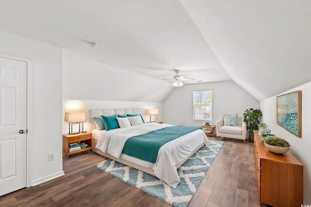 5146 Fairmont Ln, Myrtle Beach, SC 29579 - bedroom with wood finished floors, lofted ceiling, and a ceiling fan