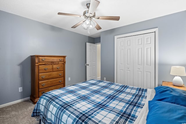 4940 Windsor Green Way Unit 301, Myrtle Beach, SC 29579 - bedroom with carpet, a closet, baseboards, and a ceiling fan