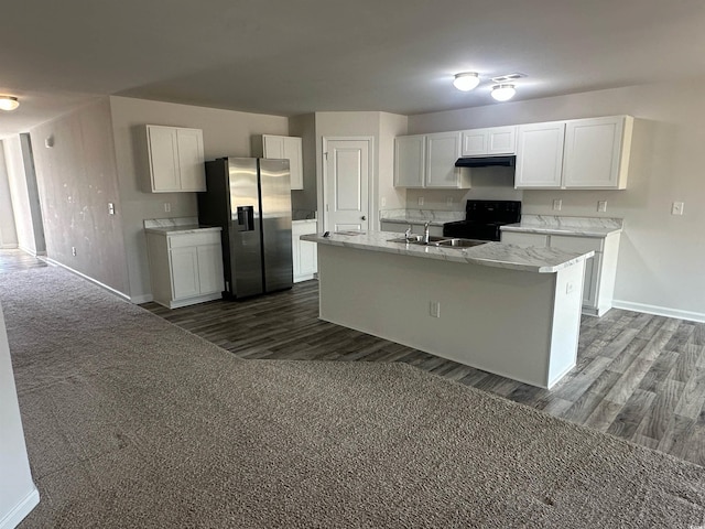 198 Foxford Dr, Conway, SC 29526 - kitchen featuring stainless steel refrigerator with ice dispenser, baseboards, under cabinet range hood, and white cabinets