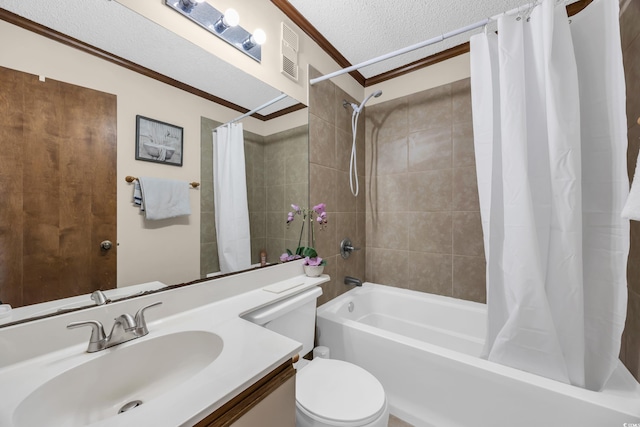 4350 Intercoastal Dr Unit 2402, Little River, SC 29566 - full bathroom with ornamental molding, shower / tub combo, vanity, and a textured ceiling