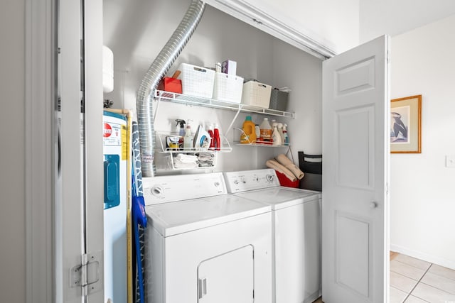 1058 Sea Mountain Hwy Unit 9-101, North Myrtle Beach, SC 29582 - laundry area featuring washer and dryer, light tile patterned flooring, and water heater