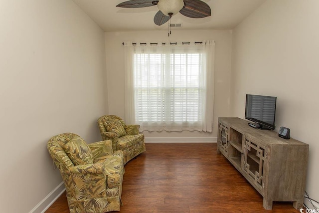 2241 Waterview Dr Unit 315, North Myrtle Beach, SC 29582 - sitting room featuring baseboards, a ceiling fan, and dark wood-type flooring
