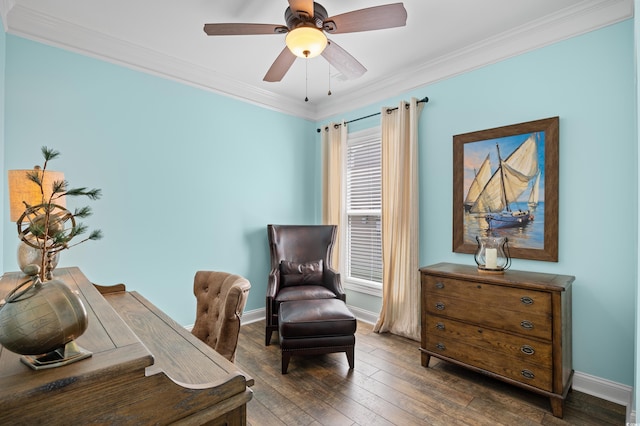 1290 Prescott Cir, Myrtle Beach, SC 29577 - office area featuring crown molding, baseboards, hardwood / wood-style flooring, and ceiling fan