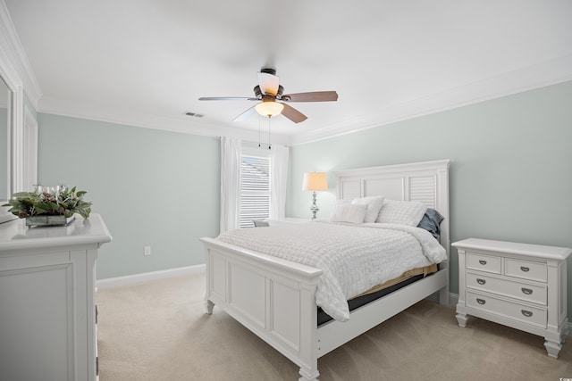 1290 Prescott Cir, Myrtle Beach, SC 29577 - bedroom featuring light colored carpet, ornamental molding, ceiling fan, and baseboards