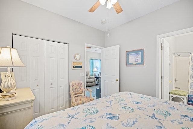 bedroom with a closet and ceiling fan